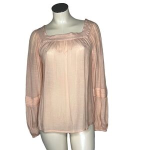 LC LAURA CONRAD Sheer Peach Square Neck Peasant Boho Top Women's Size M